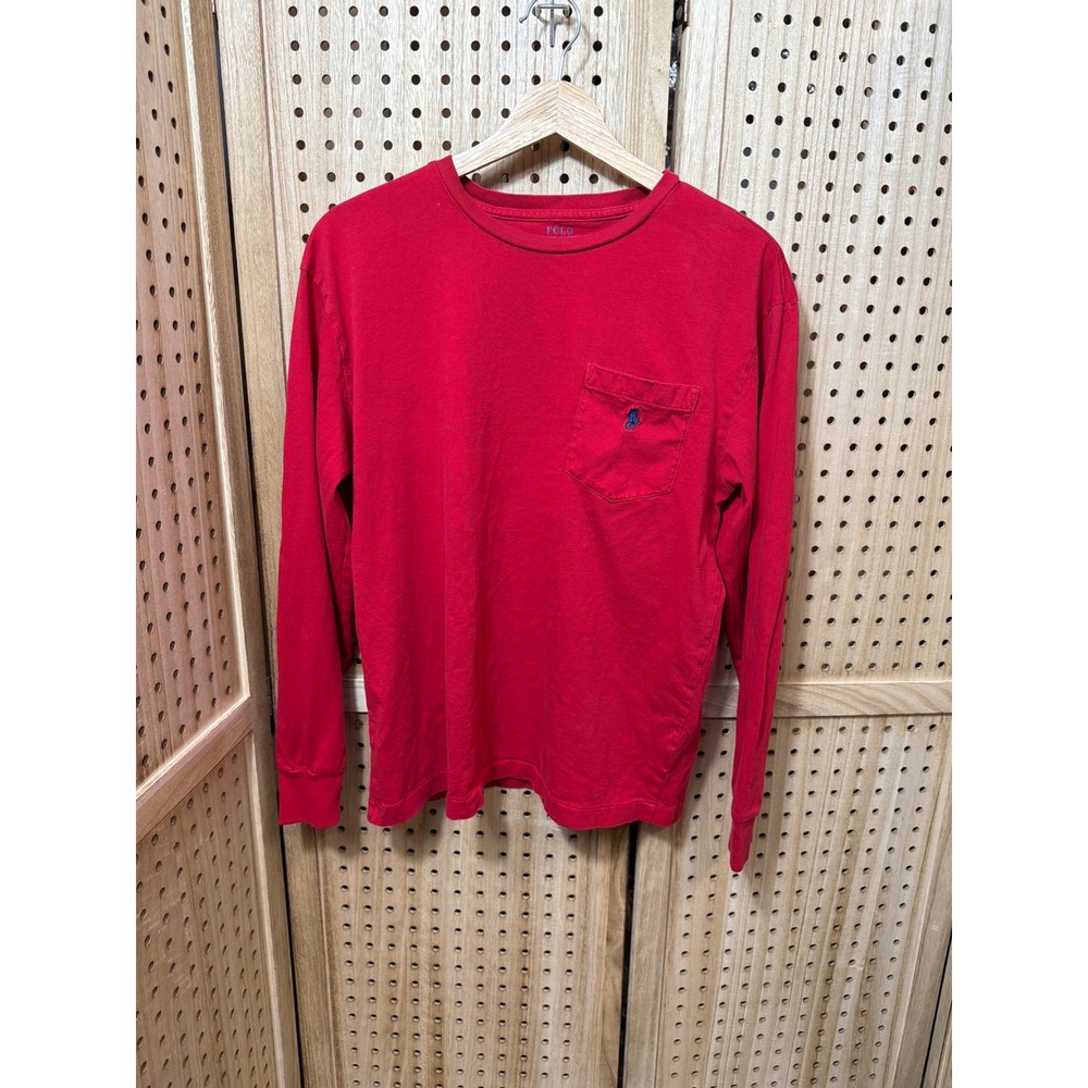 Polo Ralph Lauren Mens Long Sleeve Pocket T-Shirt Red Cotton Pony Logo Small